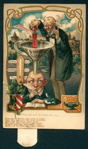 Mechanische-AK Mann wird mit Nürnberger Trichter Schlauheit in den Kopf geschüttet