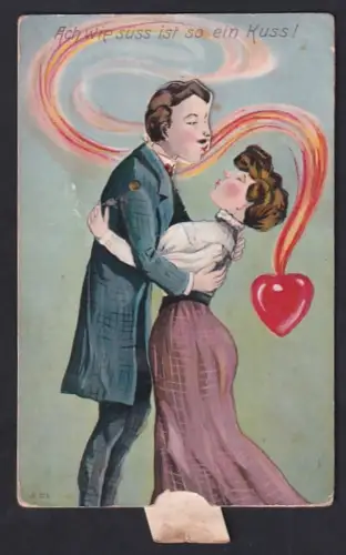 Mechanische-AK Herr mit beweglichem Kopf küsst eine Dame, Ach wie süss ist so ein Kuss!