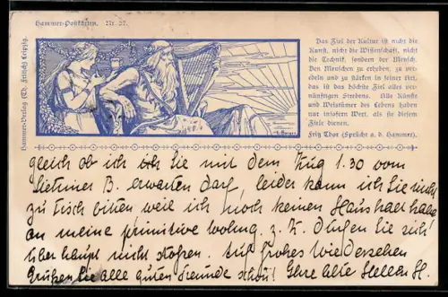 AK Theodor Fritsch, Antisemitischer Hammer-Verlag, Mythologische Darstellung mit Zitat