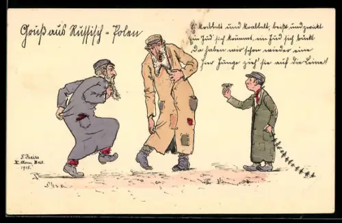 AK Antisemitische Darstellung dreier Juden mit Kakerlake