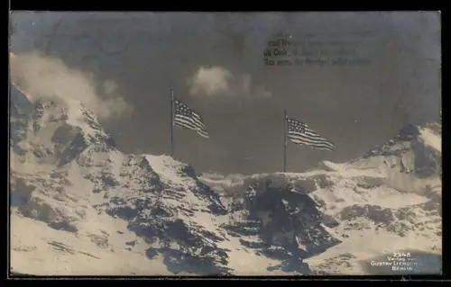 AK US-Amerikanische Flaggen am Nordpol, Spruch Ob Cook, ob Peary ihn entdeckt....