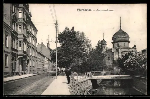 AK Pforzheim, Synagoge in der Zerrennerstrasse