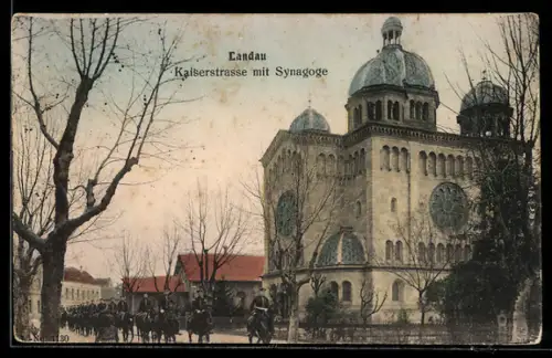 AK Landau, Kaiserstrasse mit Synagoge