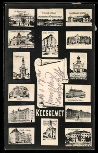 AK Kecskemet, Nagy templom, Synagoge, Ref. fögymnasium