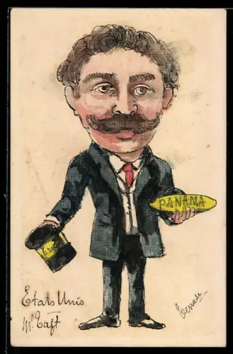 Künstler-AK Handgemalt: William H. Taft, Panama-Abkommen 1904