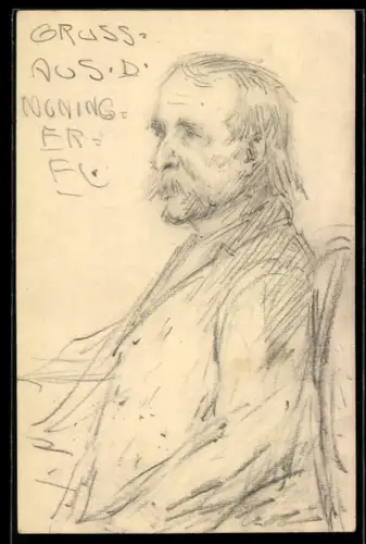 Künstler-AK Handgemalt sign. E. Langenbach: Karlsruhe, Porträt eines sitzenden Herrn