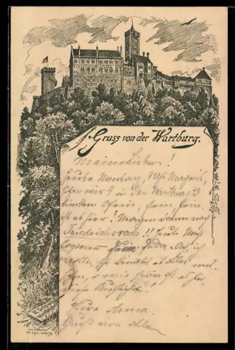 Vorläufer-Lithographie Ganzsache PP6 F54 /021: Wartburg, 1888, Seitenansicht
