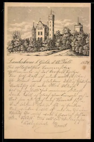 Vorläufer-AK Ganzsache PP9 F310 /06: Görlitz, 1886, Landeskrone, Blick auf die Burg