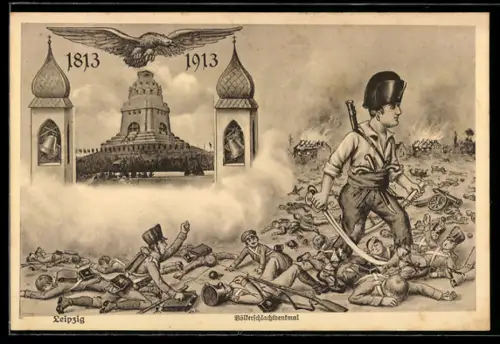 AK Ganzsache PP23 C34 /03: Leipzig, Völkerschlachtdenkmal, Napoleon auf dem Schlachtfeld