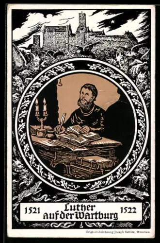 Künstler-AK Eisenach, Luther-Gedächtnisfeier 1921, Luther auf der Wartburg, Ganzsache