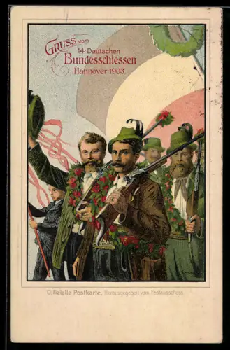 AK Hannover, 14. Deutsches Bundesschiessen 1903, Zug der Schützen, Ganzsache