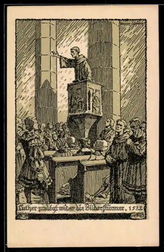 AK Martin Luther bei einer Predigt gegen die Bilderstürmer, Ganzsache