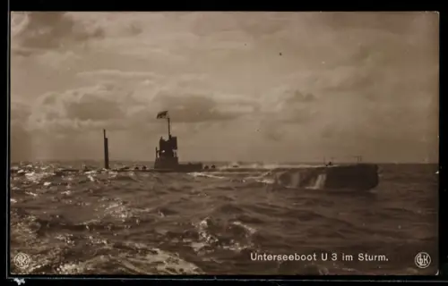 AK Unterseeboot U3 im Sturm