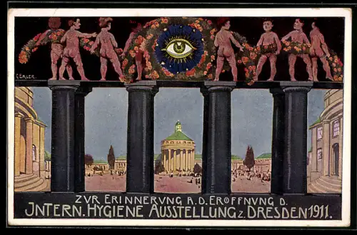 AK Ganzsache PP27 C121 /023: Dresden, Intern. Hygiene Ausstellung 1911, Säulengang
