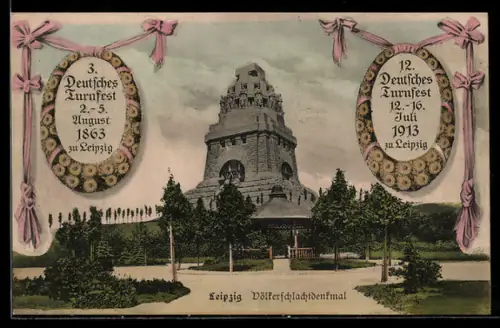 AK Ganzsache PP27 C194: Leipzig, Völkerschlachtdenkmal, 3. Deutsches Turnfest 1913