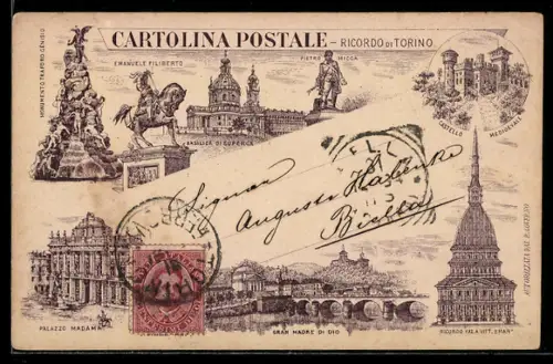Vorläufer-Lithographie Torino, 1894, Emanuele Filiberto, Monumento Taforo Genisio, Castelle Medioevale