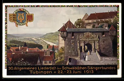 Künstler-AK Tübingen, 30. Allgem. Liederfest des Schwäb. Sängerbundes 1913, Ganzsache