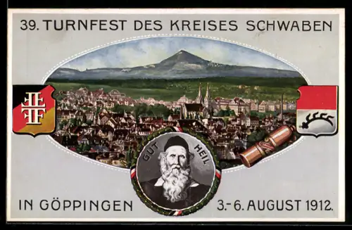 AK Göppingen, 39. Turnfest d. Kreises Schwaben 1912, Ganzsache