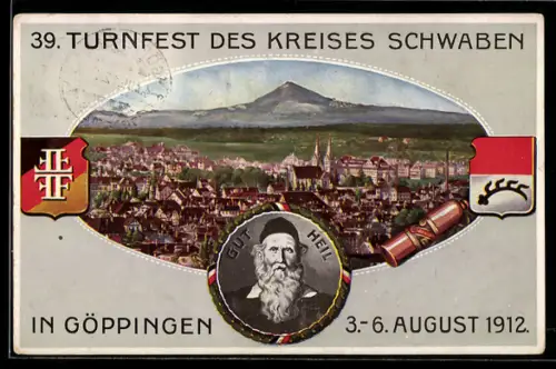 AK Göppingen, 39. Turnfest d. Kreises Schwaben 1912, Ganzsache
