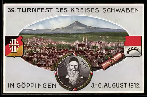 AK Göppingen, 39. Turnfest d. Kreises Schwaben 1912, Ganzsache