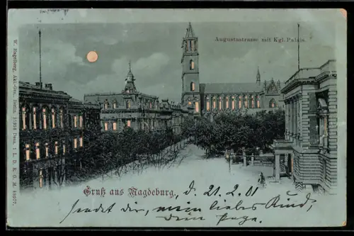 AK Magdeburg, Augustastrasse mit Königlichem Palais, Halt gegen das Licht