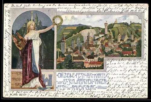 AK Ganzsache PP27 C52 /02: Ravensburg, Totalansicht des Ortes und Alte Ravensburg