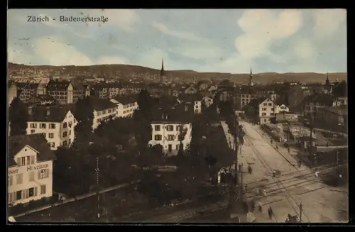 AK Zürich, Badenerstrasse aus der Vogelschau