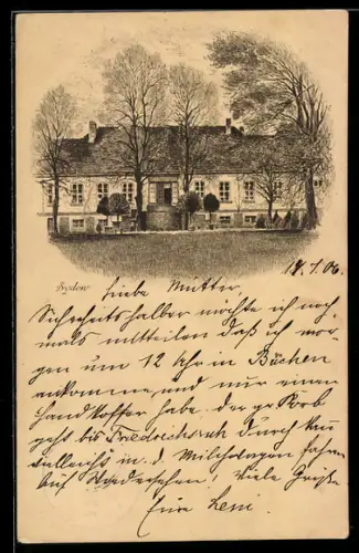 AK Sydow /Pommern, Gutshaus in der Aussenansicht mit Gartenanlage