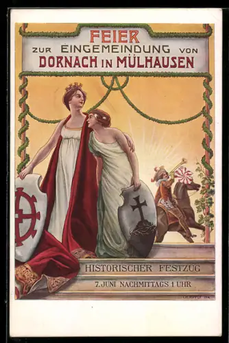 Künstler-AK Dornach in Mülhausen, Eingemeindung 7. Juni 1914