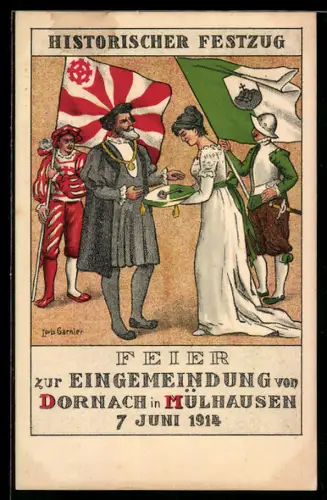 Künstler-AK Dornach in Mülhausen, Eingemeindungsfeier 1914, Festzug