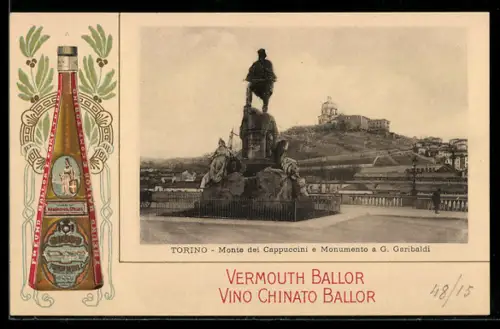 AK Torino, Monte dei Cappuccini e Monumento, Vermouth Ballor, Reklame