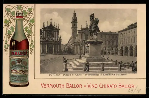 AK Torino, Piazza S. Carlo, Vermouth Ballor, Reklame