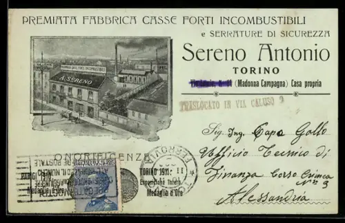 AK Torino, Sereno Antonio, Premiata Fabbrica Casse Forti Imcombustibili, Fabrik aus der Vogelschau