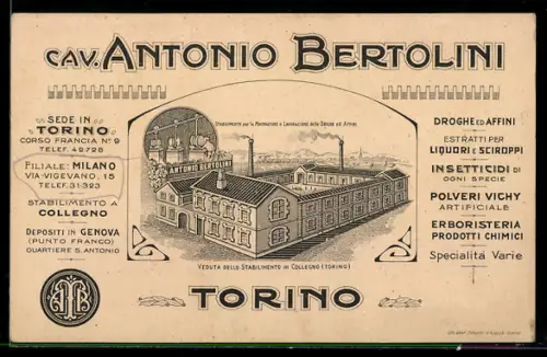 AK Torino, Cav. Antonio Bertolini, veduta dello stabilimento in collegno