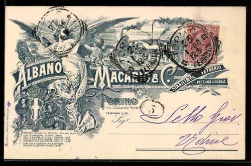 AK Torino, Albano Macario & Cia., Engel neben Fabrikanlage