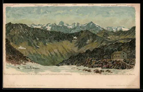 Künstler-AK F.A.C.M. Reisch: Similaun-Hütte, Panorama