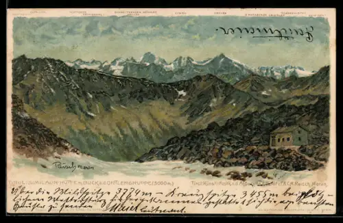 Künstler-AK F.A.C.M. Reisch: Similaun-Hütte, Panorama