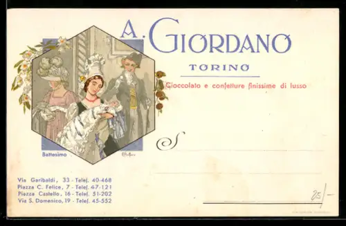 AK Torino, Reklame für Kakao von A. Giordano, Frau mit Neugeborenem