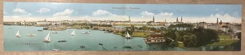 Riesen-Klapp-AK Hamburg, Alster-Panorama mit Hauptbahnhof, Lombardsbrücke, Bootshaus, Ruder-Club