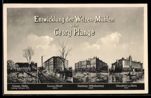 AK Hattrop /Soest, Weizen-Mühlen Georg Plange, Stamm-Mühle, Mühlen in Soest, Hamburg-Wilhelmsburg, Düsseldorf
