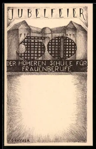 AK Leipzig, Festkarte zur 50-Jahrfeier der Höheren Schule für Frauenberufe, Bauhaus