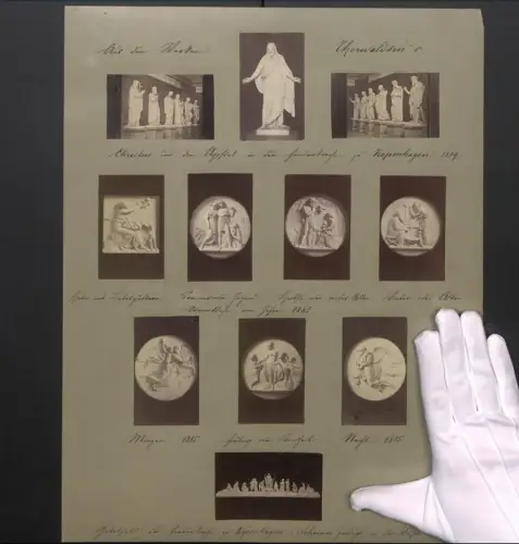 Fotografie unbekannter Fotograf, Ansicht Kopenhagen, Auswahl an Werken von Thorwaldsen als Collage, Grossformat 35 x 44cm