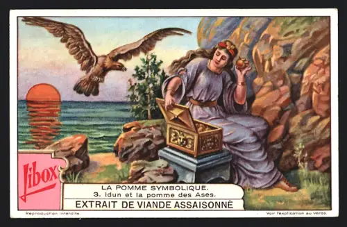 Sammelbild Cie Liebig, Libox, Extrait de viande assaisonné, La Pomme Symbolique, Idun et la Pomme des Ases