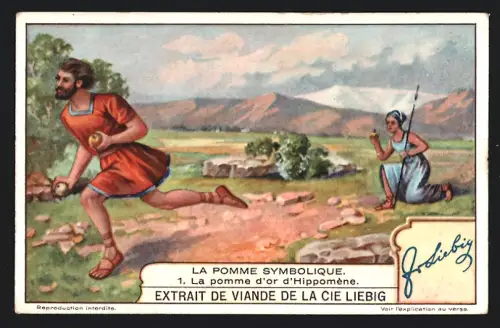 Sammelbild Cie Liebig, Extrait de viande, La pomme symbolique, La pomme d`or d`Hippomène