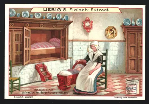 6 Sammelbilder Liebig, Serie Nr. 819: Kalmückenzelt in der Mongolei, bretonisches Bauernhaus, russisches Bauernhaus