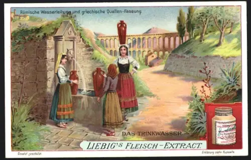 6 Sammelbilder Liebig, Serie Nr. 876: Trinkwasser, Kristalliertes Wasser, Cisterne in Ägypten, Pflanzen a. Wasserspender
