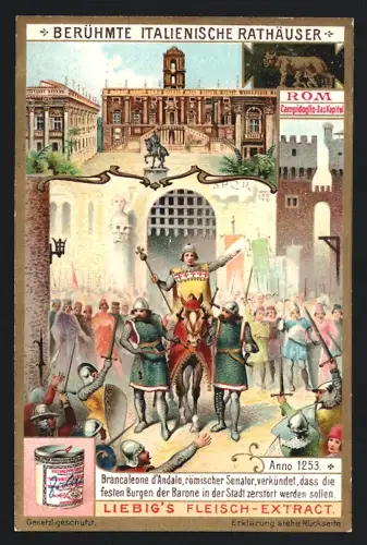 6 Sammelbilder Liebig, Serie Nr. 859: Italien. Rathäuser, Placenza Il Gotico, Bologna Palazzo Comunale
