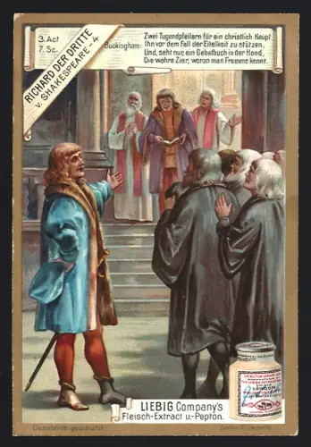 6 Sammelbilder Liebig, Serie Nr. 603: Richard III. von William Shakespeare, Szenen-Auswahl