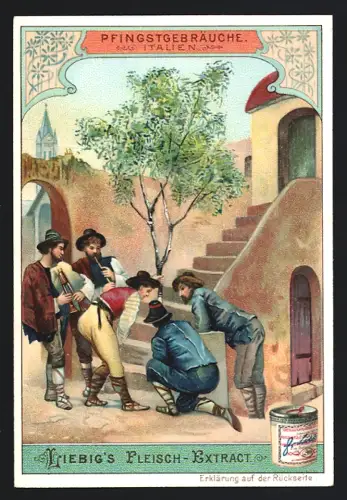 6 Sammelbilder Liebig, Serie Nr. 698: Pfingstgebräuche, Ungarn, Bretagne, Oberbayern, Russland, Italien, Hessen