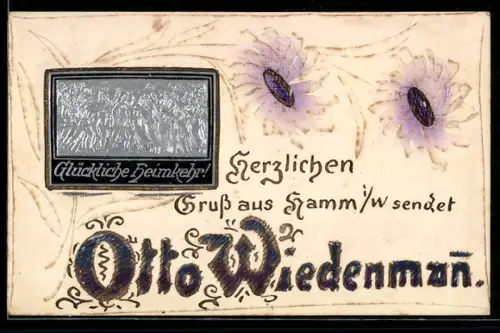 Handgemachte-Collage-AK Glückliche Heimkehr von Otto Wiedenmann